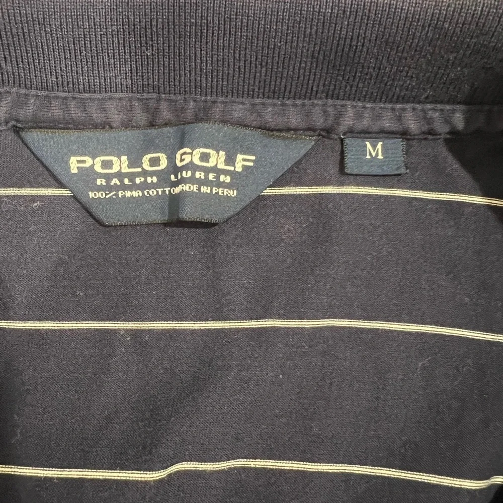 Ralph Lauren Polo Golf Men Sz M Polo Shirt Navy Blue Striped 100% Pima Cotton